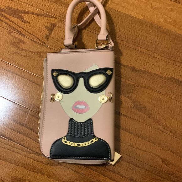 Cute Face handbag/crossbody bag pink with side/top zipper closure.  FIRM PRICE - Picture 1 of 10